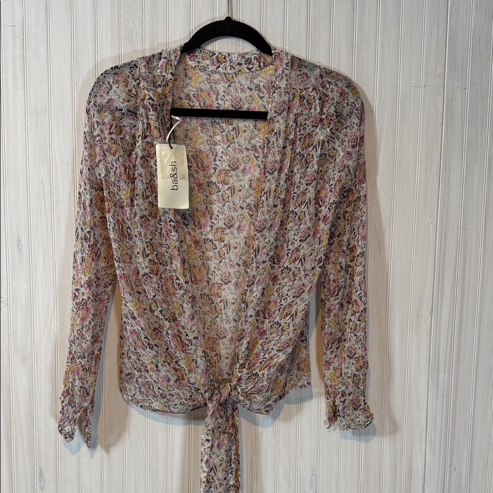 NWT BA&SH SHEER FLORAL DANNY TOP TIE XS 4